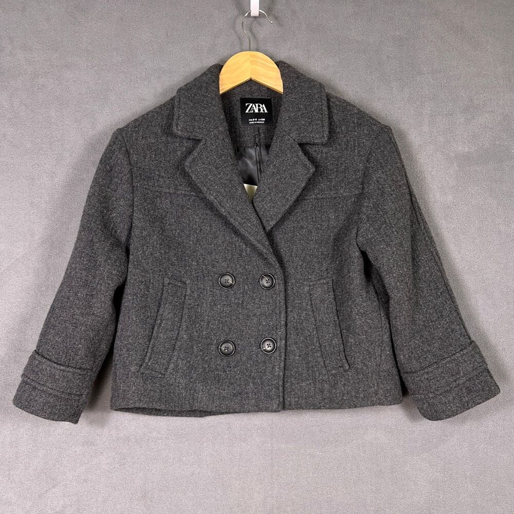 Zara Kids Girls Limited Edition Manteco Wool Peacoat Jacket 8-9Y 130cm Gray NWT